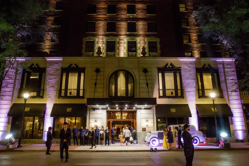 Exterior photo of the Read House Hotel at night